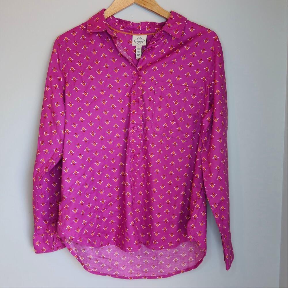 St Johns Bay Classic Shirt Magenta Floral Print Button Down Cotton L